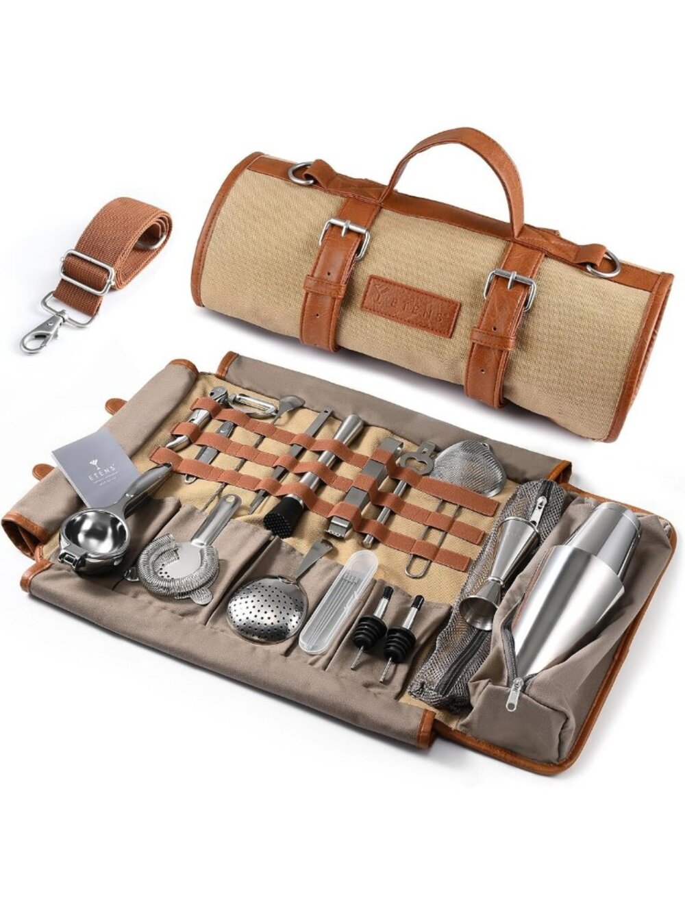 22-Piece Portable Bartender Kit - Stainless Steel Cocktail Set with Carrying